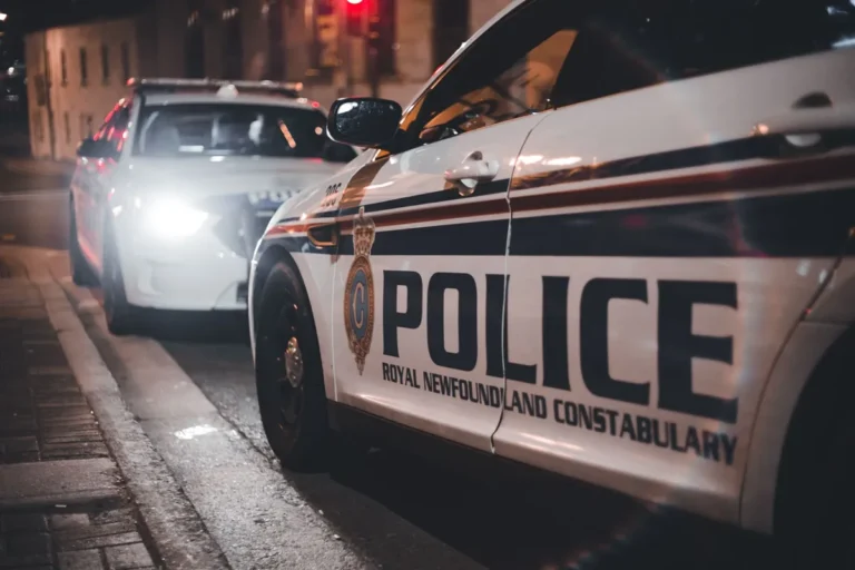 Luces de un coche de policía de noche