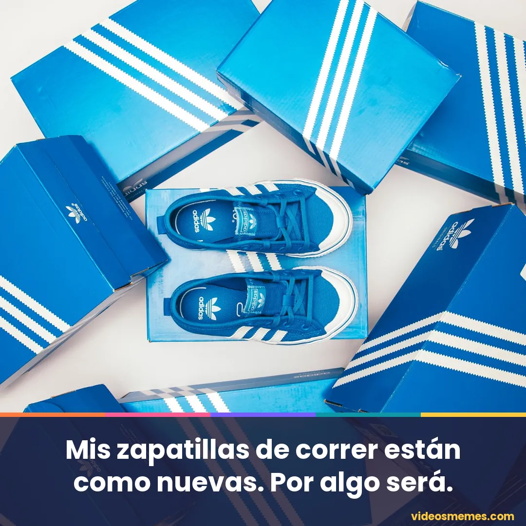 Zapatillas de correr nuevas en su caja con la frase: mis zapatillas de correr están como nuevas
